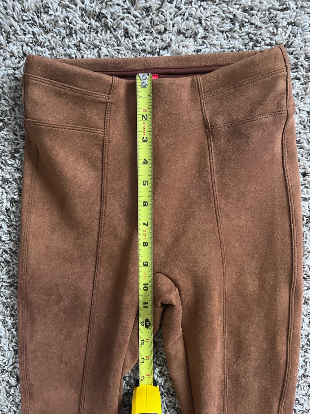 Spanx Faux Suede Leggings Cognac Brown High Rise Seamed XS Tall Skinny Pants - Picture 5 of 6